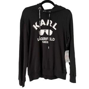 NWT Karl Lagerfeld Paris Black Studded Spell Out Pullover Hoodie Sweatshirt XS